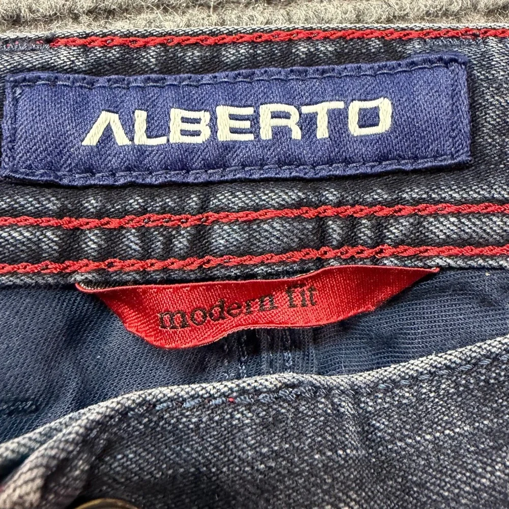Alberto Modern Fit T400 Denim Jeans Mens 34x34 Dark Wash Straight Leg Blue 8237